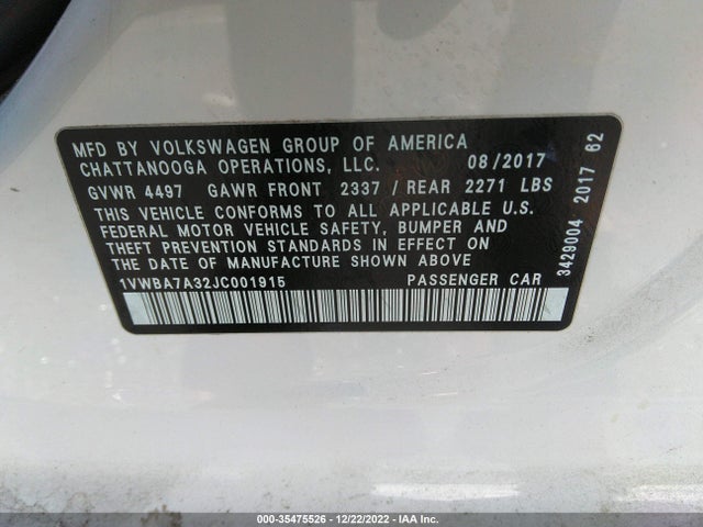 2018 Volkswagen Passat, VIN: 1VWBA7A32JC001915