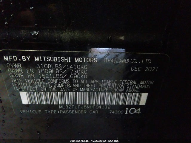ML32FUFJ8NHF04132 Mitsubishi Mirage G4 Es/le/black Edition