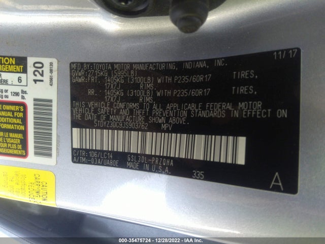 2018 Toyota Sienna, VIN: 5TDYZ3DC9JS903762
