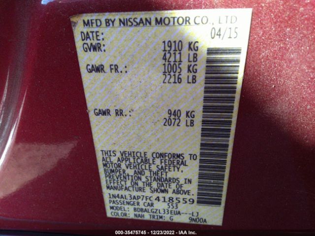 1N4AL3AP7FC418559 Nissan Altima 2.5 S