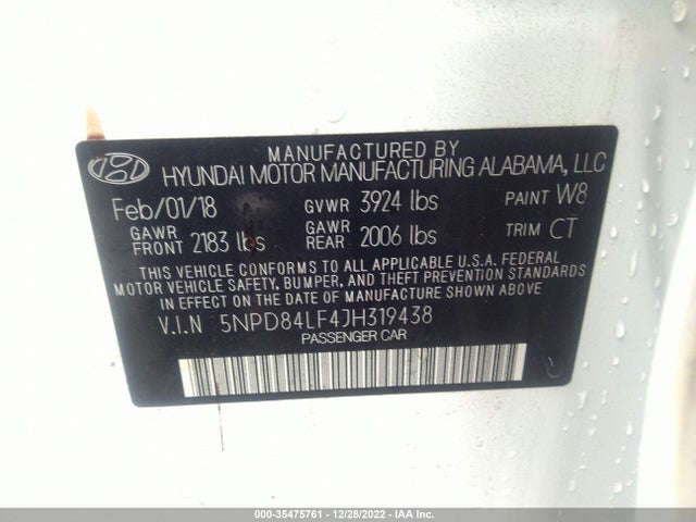 2018 HYUNDAI ELANTRA VALUE EDITION VIN: 5NPD84LF4JH319438