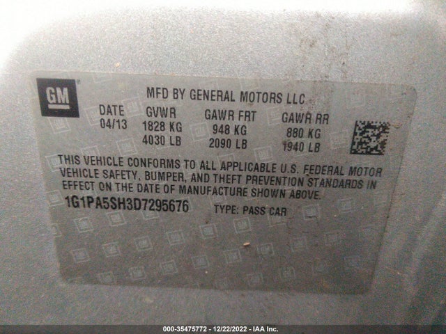 2013 CHEVROLET CRUZE LS VIN: 1G1PA5SH3D7295676
