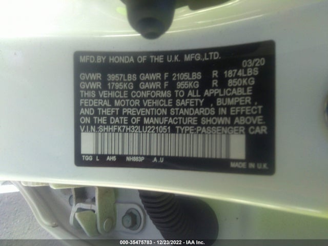 Honda Civic Hatchback Lx 2020 SHHFK7H32LU221051 Image 9