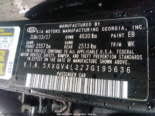 KIA Optima 2018 5XXGV4L22JG195636 Image 10