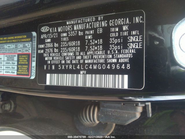 5XYRL4LC4MG049648 KIA SORENTO S