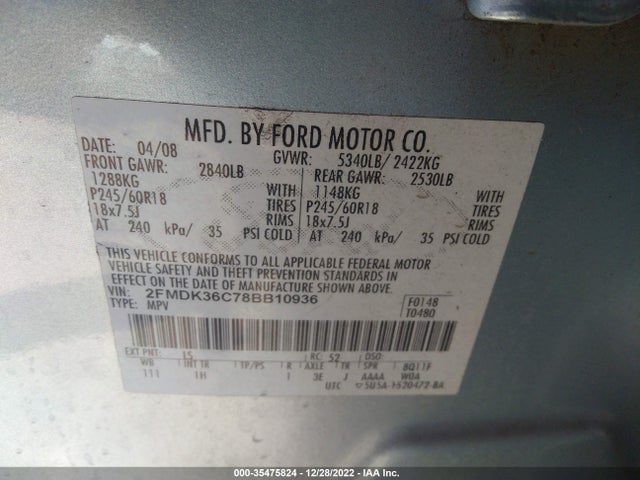 2008 FORD EDGE SE VIN: 2FMDK36C78BB10936