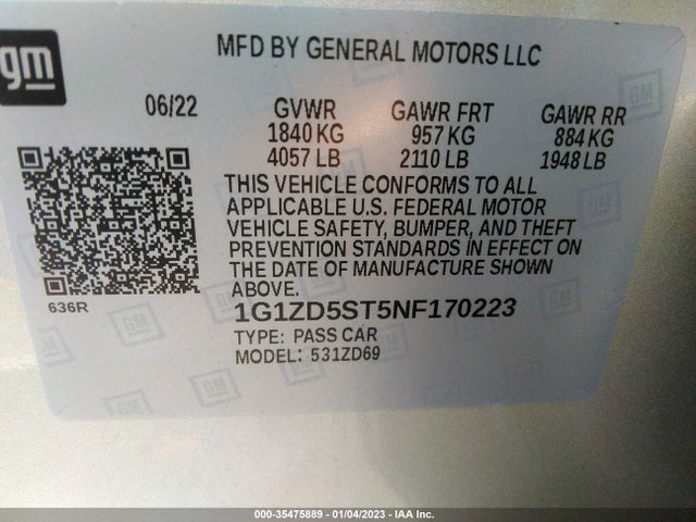 Chevrolet MALIBU LT 2022 1G1ZD5ST5NF170223 Image 9