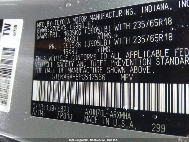 2023 Toyota Highlander, VIN: 5TDKARAH6PS517566