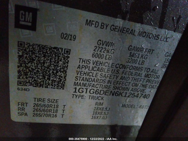 2019 GMC Canyon, VIN: 1GTG6DEN6K1254740