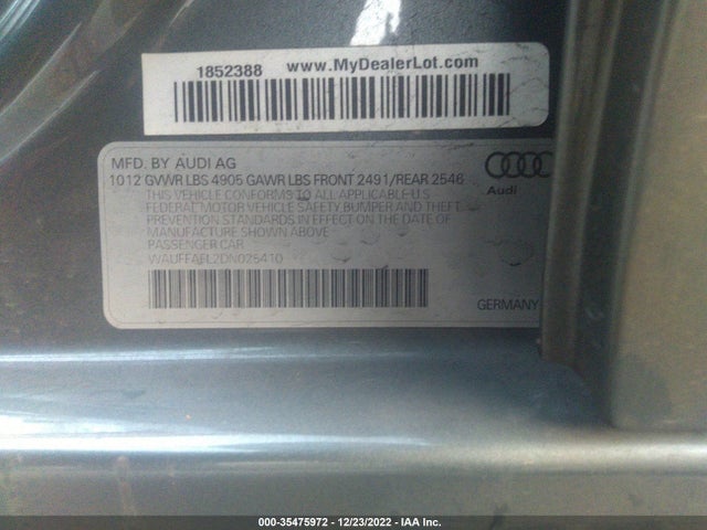 2013 AUDI A4 PREMIUM PLUS VIN: WAUFFAFL2DN025410