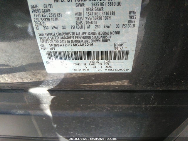 2021 Ford Explorer, VIN: 1FMSK7DH7MGA82216