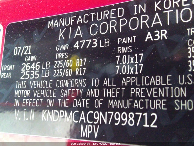 2022 Kia Sportage, VIN: KNDPMCAC9N7998712