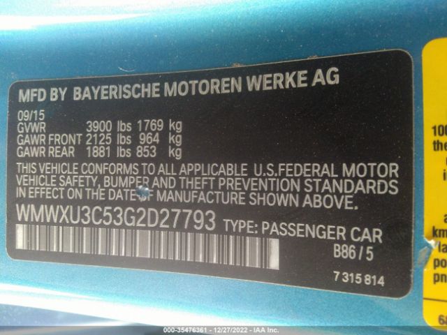 WMWXU3C53G2D27793 Mini COOPER HARDTOP 4 DOOR