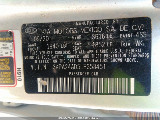2020 Kia Rio, VIN: 3KPA24AD5LE353451