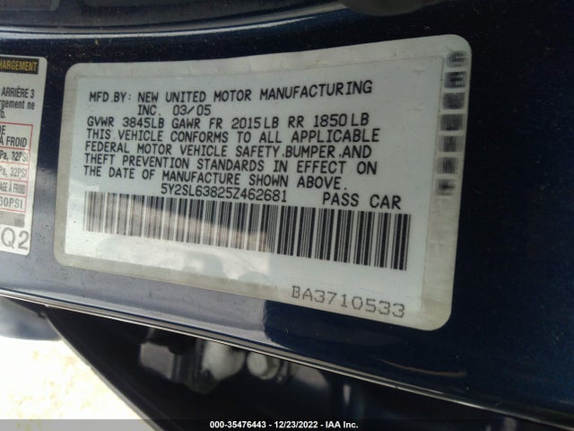 2005 PONTIAC VIBE VIN: 5Y2SL63825Z462681