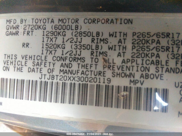 JTJBT20XX30020119 Lexus GX 470
