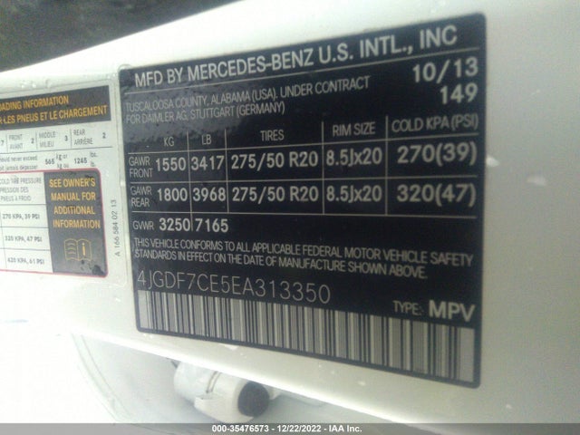 2014 Mercedes-Benz GL-Class, VIN: 4JGDF7CE5EA313350