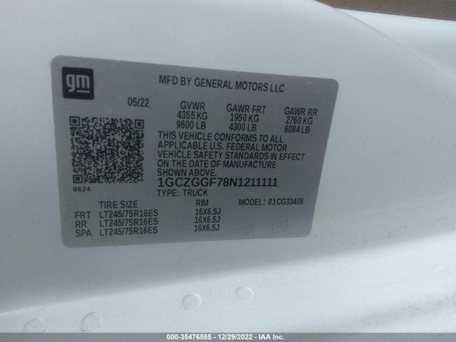 2022 Chevrolet Express, VIN: 1GCZGGF78N1211111