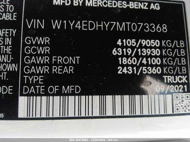 2021 Mercedes-Benz Sprinter, VIN: W1Y4EDHY7MT073368