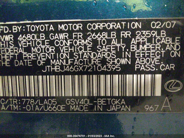 Lexus ES 350 2007 JTHBJ46GX72104395 Image 11