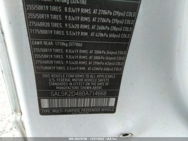 Land Rover Range Rover Sport Hse Lux 2011 SALSK2D48BA714668 Image 9