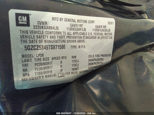 2007 SATURN VUE V6 VIN: 5GZCZ53497S871586