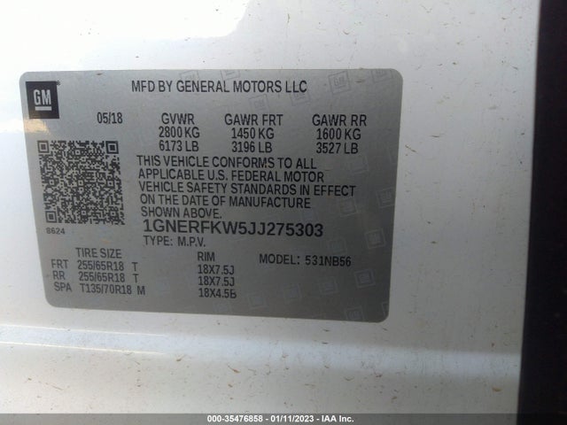 2018 Chevrolet Traverse, VIN: 1GNERFKW5JJ275303
