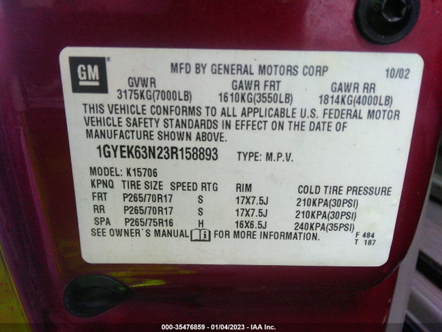 Cadillac Escalade 2003 1GYEK63N23R158893 Image 10