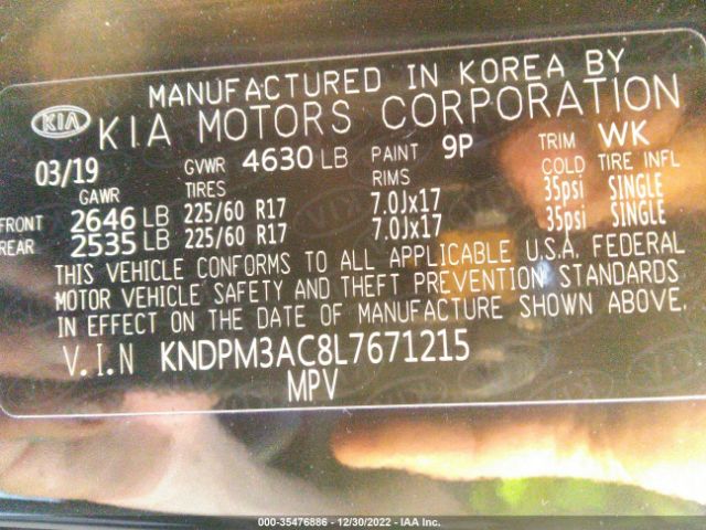 KNDPM3AC8L7671215 KIA Sportage Lx