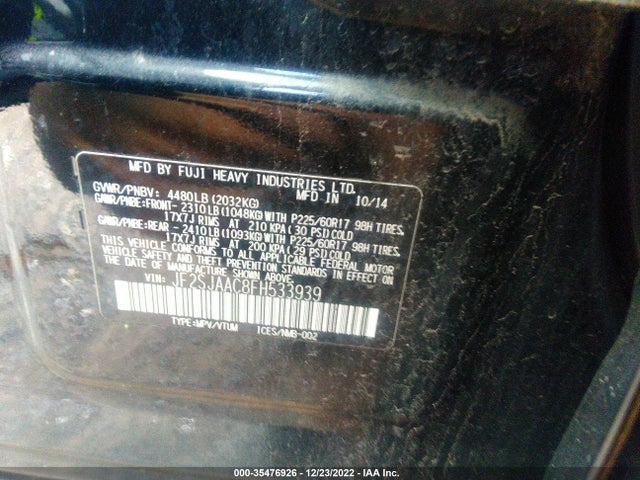 2015 SUBARU FORESTER 2.5I VIN: JF2SJAAC8FH533939
