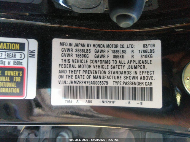 Aukcja sprzedaży 2010 Honda Insight Ex, vin: JHMZE2H79AS008379, numer aukcji: 35476939