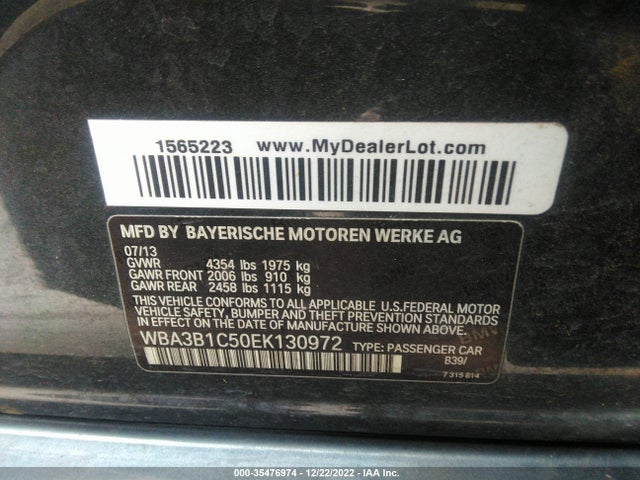 2014 BMW 3 SERIES 320I VIN: WBA3B1C50EK130972