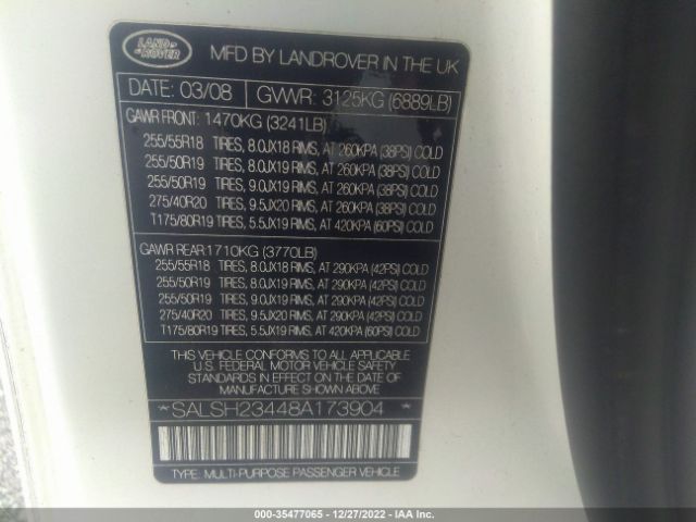 SALSH23448A173904 Land Rover RANGE ROVER SPORT