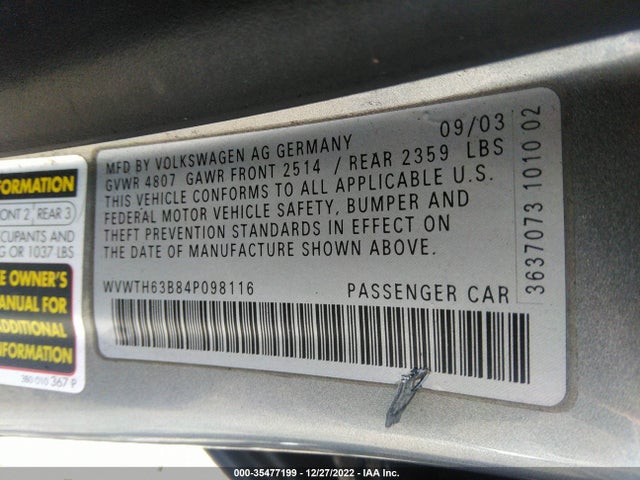 Volkswagen Passat Sedan Glx 2004 WVWTH63B84P098116 Image 10