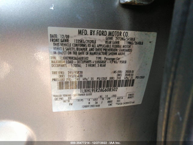 Lincoln MKS 2010 1LNHL9ER2AG608502 Image 9