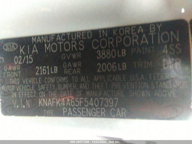 KNAFK4A65F5407397 KIA FORTE LX