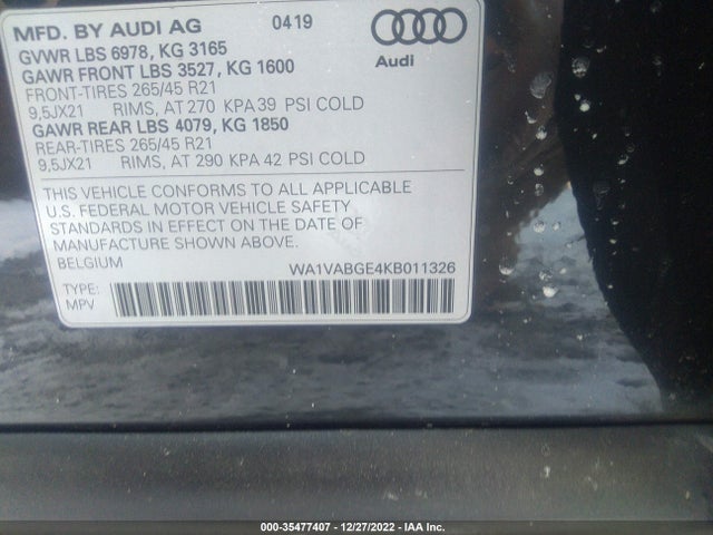 2019 Audi e-tron, VIN: WA1VABGE4KB011326