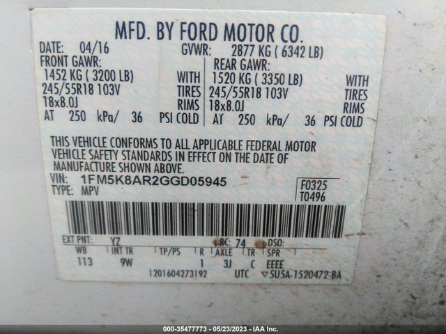 Ford UTILITY POLICE 2016 1FM5K8AR2GGD05945 Image 9