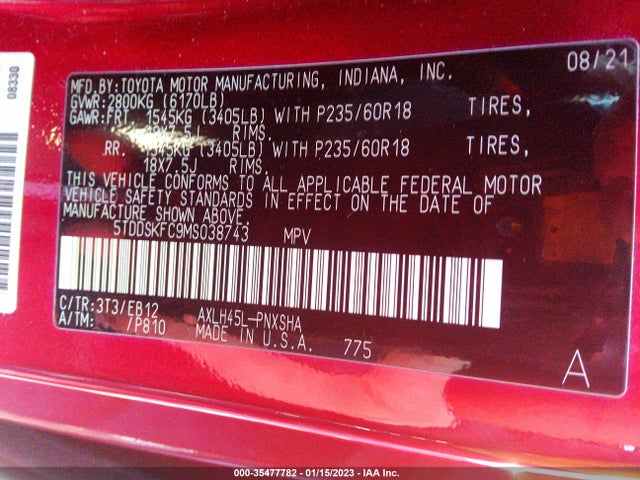 2021 Toyota Sienna, VIN: 5TDDSKFC9MS038743
