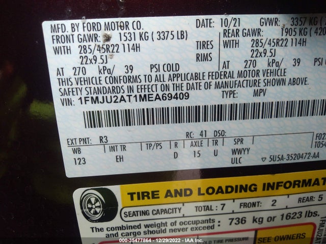 2021 Ford Expedition, VIN: 1FMJU2AT1MEA69409