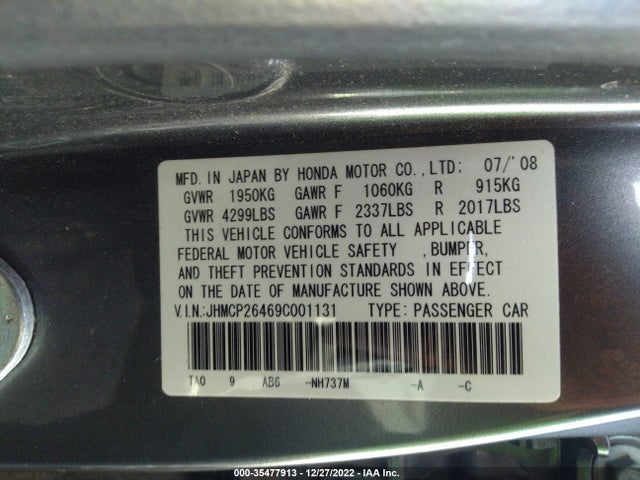 2009 HONDA ACCORD SDN LX-P VIN: JHMCP26469C001131