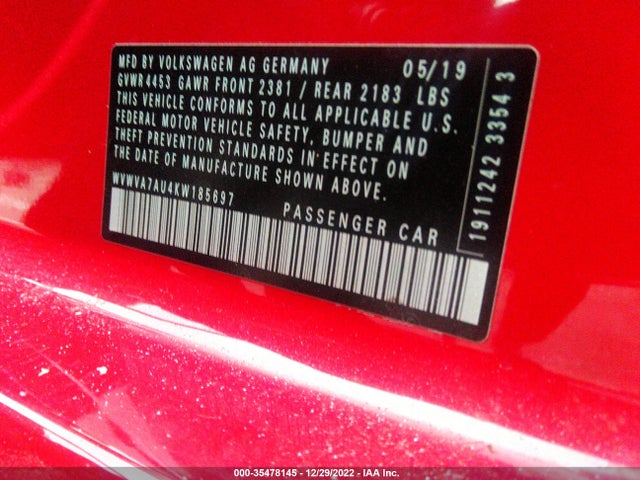 WVWVA7AU4KW185697 Volkswagen Golf R
