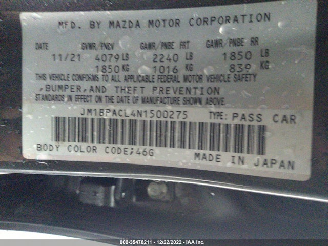 2022 Mazda 3, VIN: JM1BPACL4N1500275