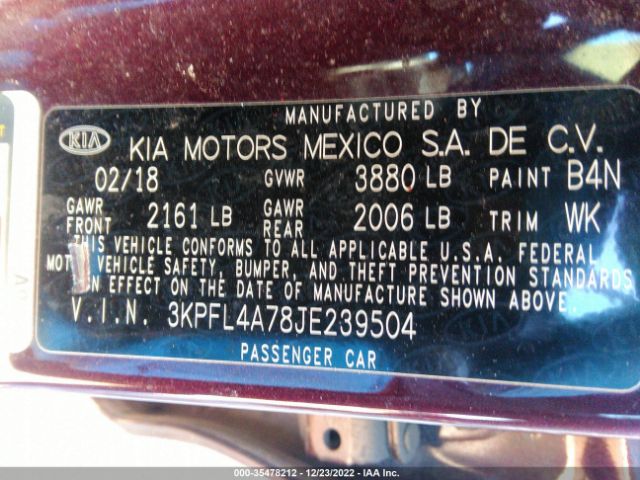 3KPFL4A78JE239504 KIA FORTE LX