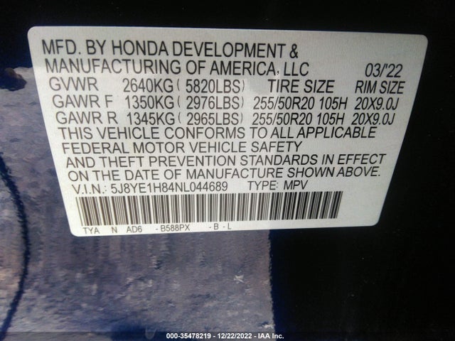 2022 Acura MDX, VIN: 5J8YE1H84NL044689