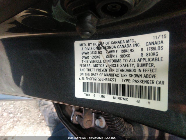 Honda Civic Sedan Lx 2016 2HGFC2F53GH514271 Image 9