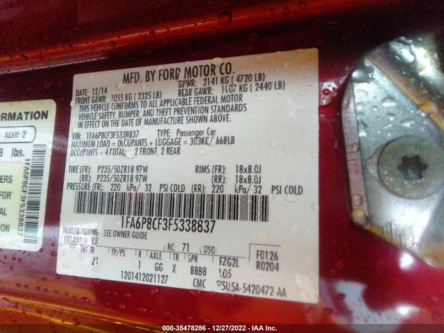 Ford MUSTANG GT 2015 1FA6P8CF3F5338837 Image 11