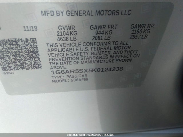 2019 Cadillac CTS, VIN: 1G6AR5SX5K0124238