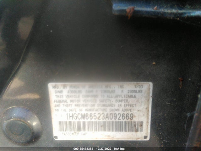 2003 HONDA ACCORD SDN EX VIN: 1HGCM66523A092669