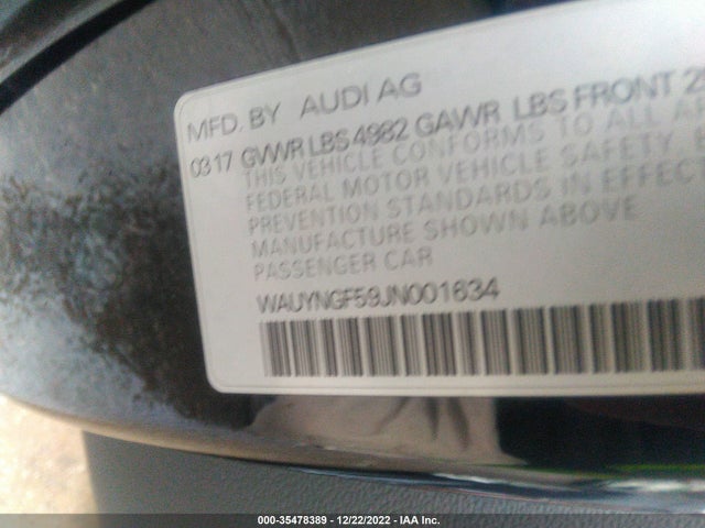 WAUYNGF59JN001634 Audi A5 Cabriolet Premium Plus